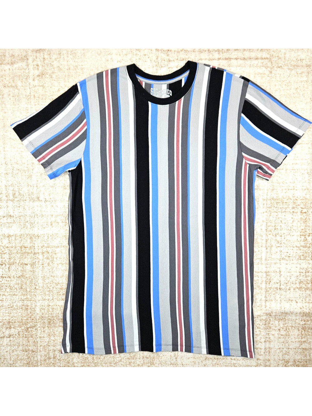 San Francisco Work Shirts Mens Size L  Vertical Multi-Colored Striped T-Shirt